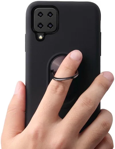 Samsung Galaxy A12 Hoesje met Metalen Magnetische Ring Kickstand Zwart afbeelding 2