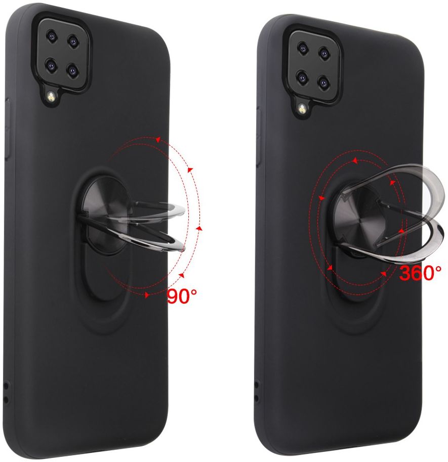 Samsung Galaxy A12 Hoesje met Metalen Magnetische Ring Kickstand Zwart afbeelding 4