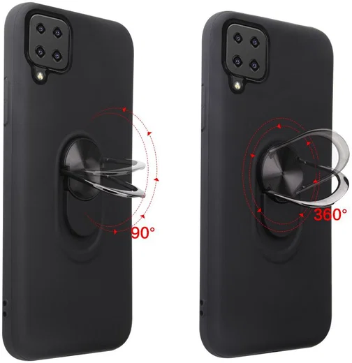 Samsung Galaxy A12 Hoesje met Metalen Magnetische Ring Kickstand Zwart afbeelding 4