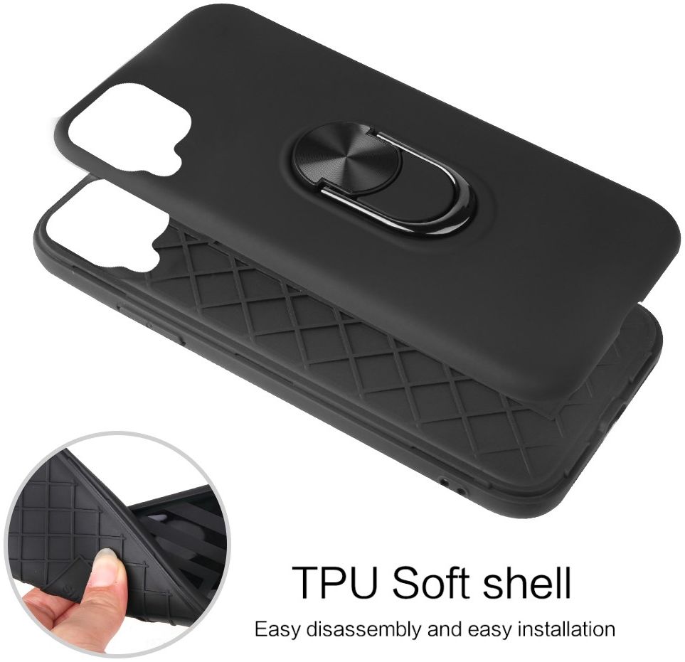 Samsung Galaxy A12 Hoesje met Metalen Magnetische Ring Kickstand Zwart afbeelding 5