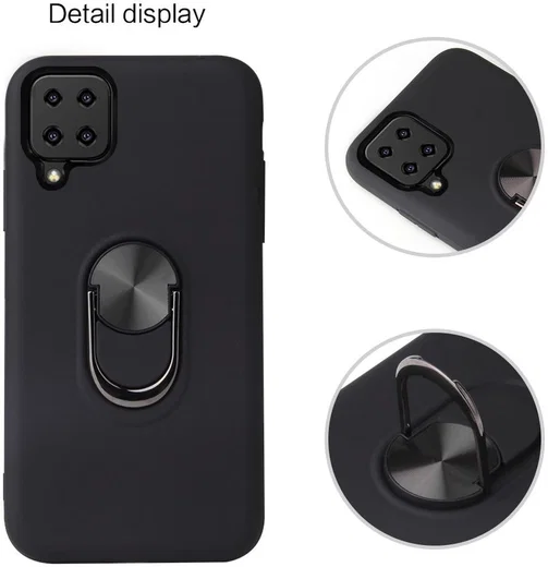Samsung Galaxy A12 Hoesje met Metalen Magnetische Ring Kickstand Zwart afbeelding 6