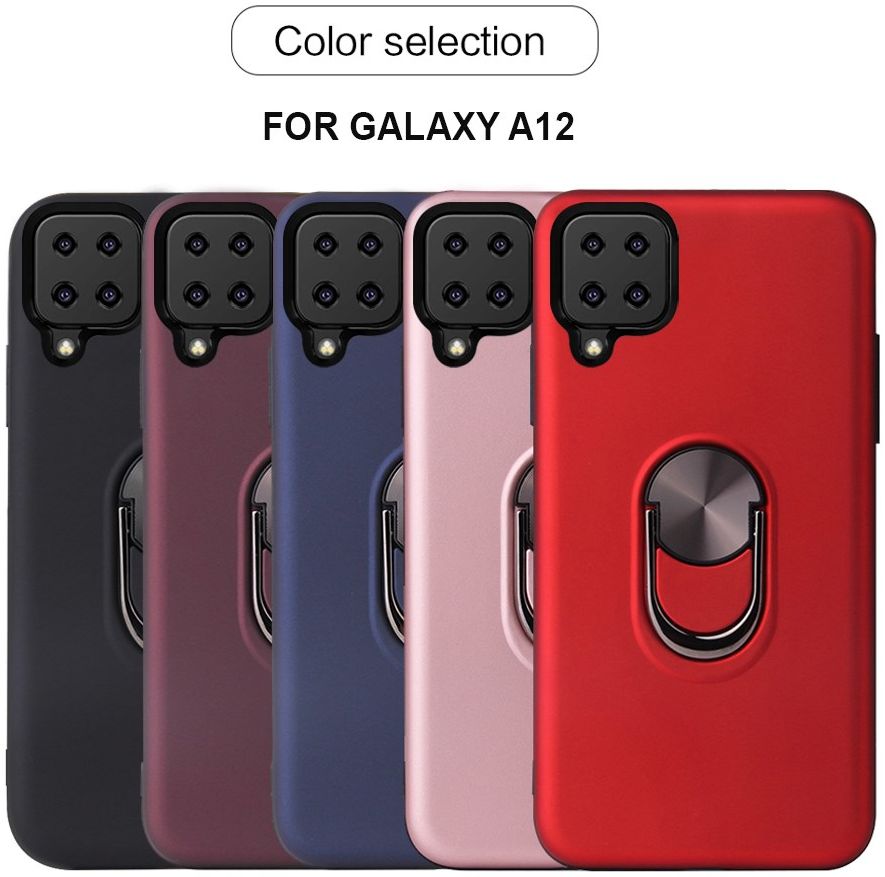 Samsung Galaxy A12 Hoesje met Metalen Magnetische Ring Kickstand Zwart afbeelding 9