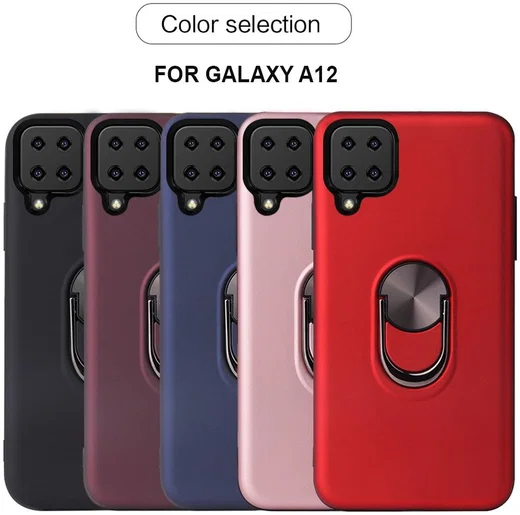 Samsung Galaxy A12 Hoesje met Metalen Magnetische Ring Kickstand Zwart afbeelding 9