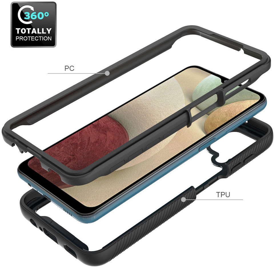 Samsung Galaxy A12 Hoesje Volledig Schokbestendig Hybride Cover Zwart afbeelding 5