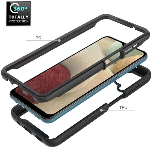 Samsung Galaxy A12 Hoesje Volledig Schokbestendig Hybride Cover Zwart afbeelding 5
