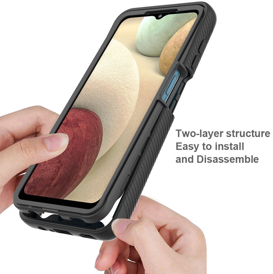 Samsung Galaxy A12 Hoesje Volledig Schokbestendig Hybride Cover Zwart afbeelding 7