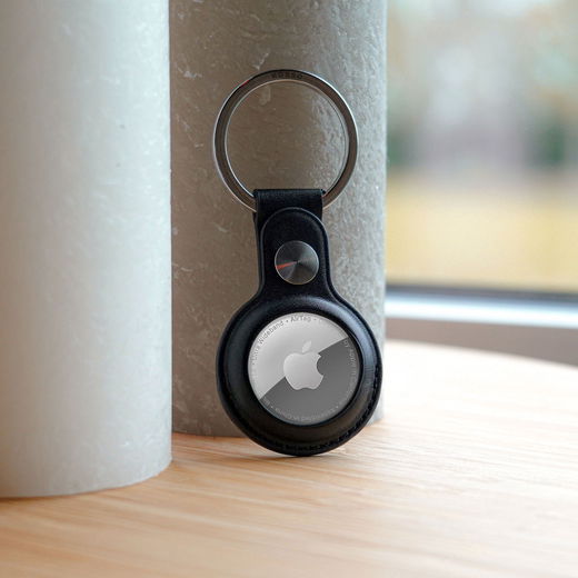 Rosso Element Apple AirTag Sleutelhanger Kunstleer Hoesje Zwart afbeelding 3