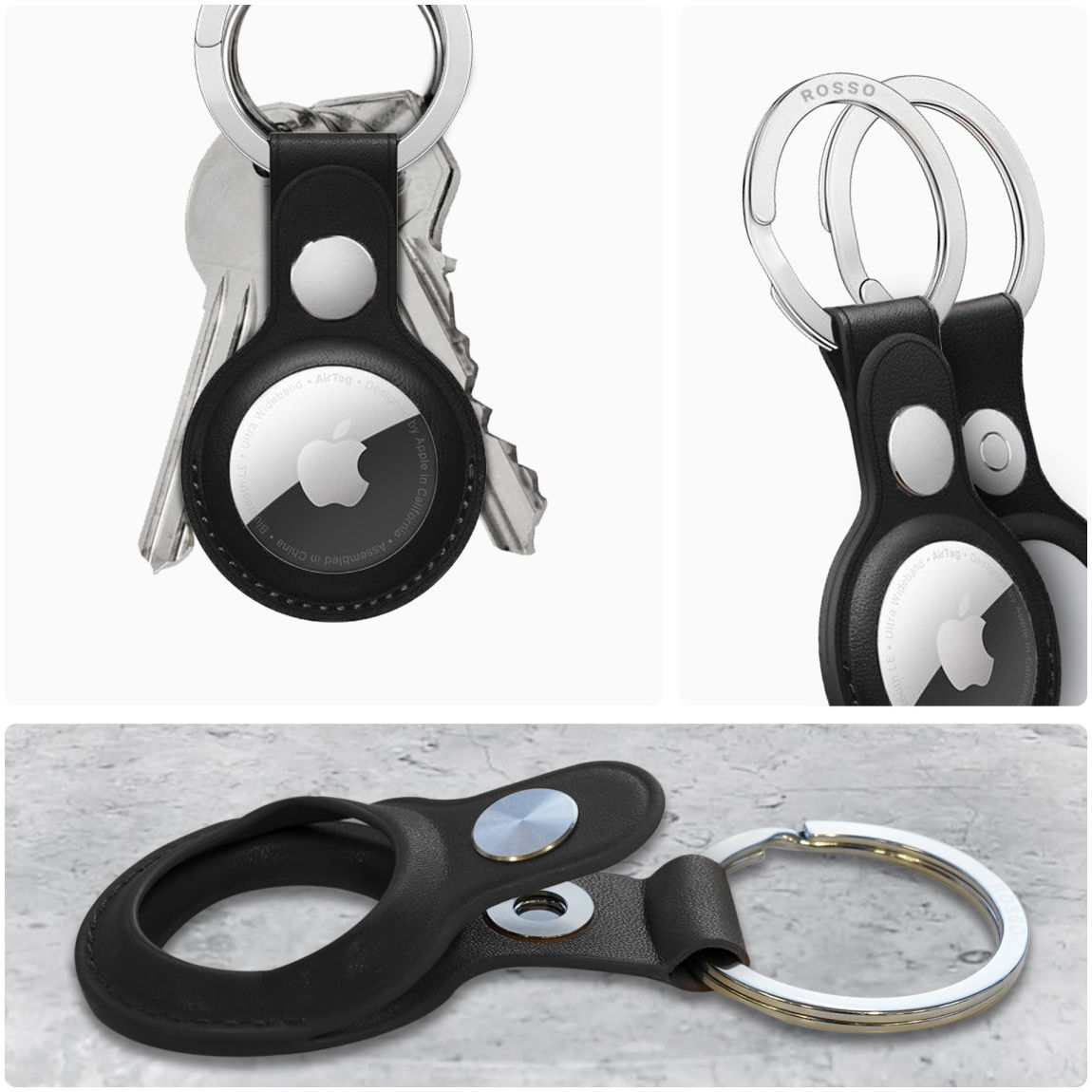 Rosso Element Apple AirTag Sleutelhanger Kunstleer Hoesje Zwart afbeelding 2