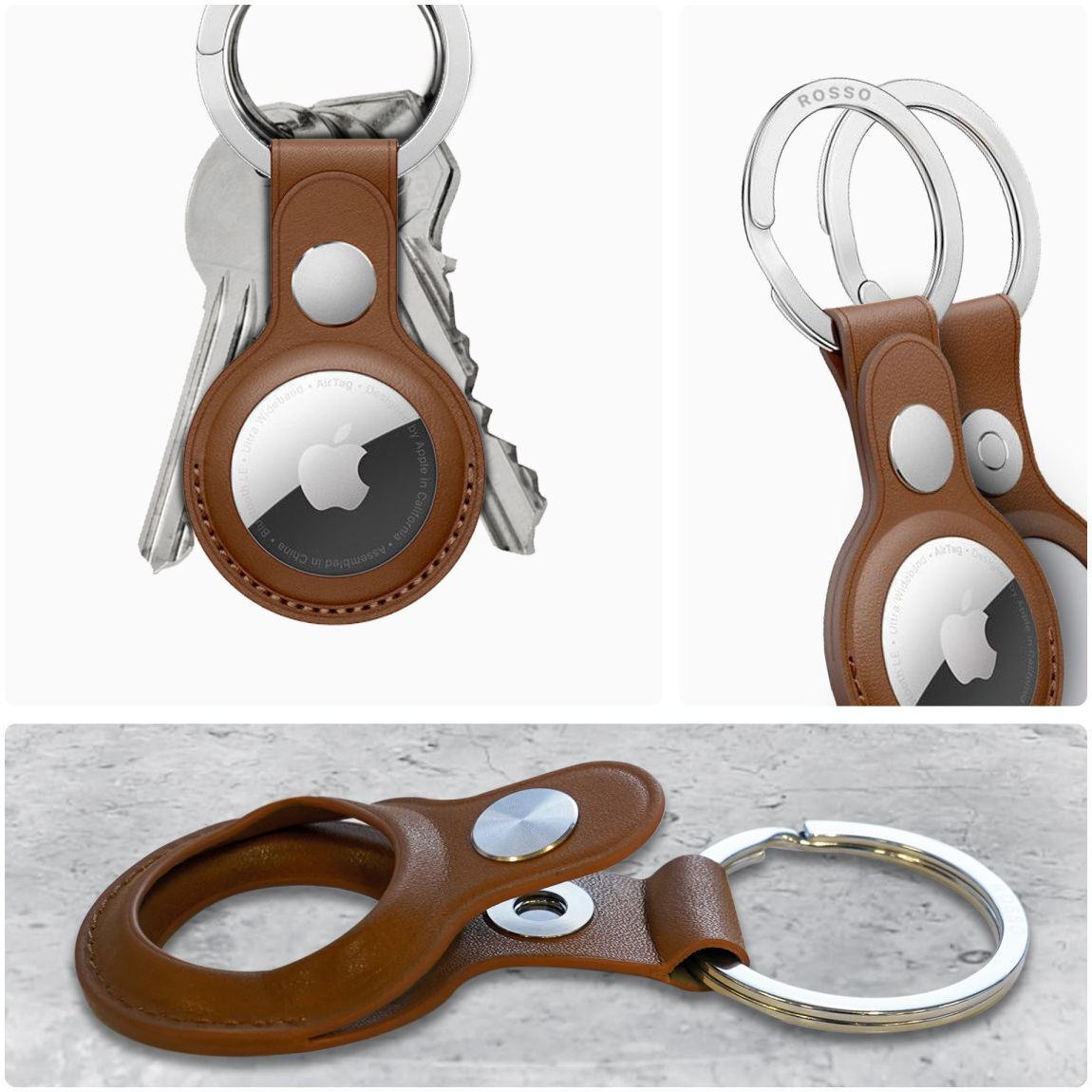 Rosso Element Apple AirTag Sleutelhanger Kunstleer Hoesje Bruin afbeelding 2