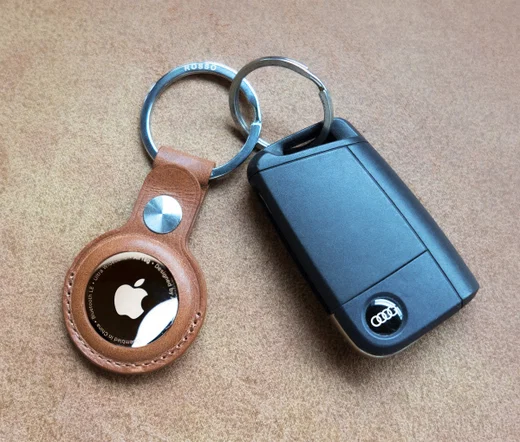 Rosso Element Apple AirTag Sleutelhanger Kunstleer Hoesje Bruin afbeelding 3