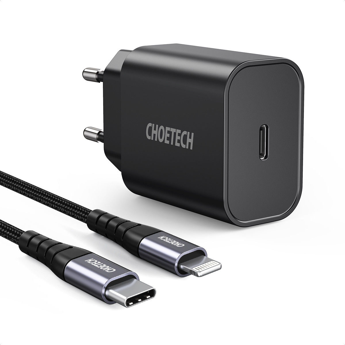 Choetech 20W PD Adapter met USB-C naar Lightning Kabel 1.2 Meter Zwart afbeelding 2
