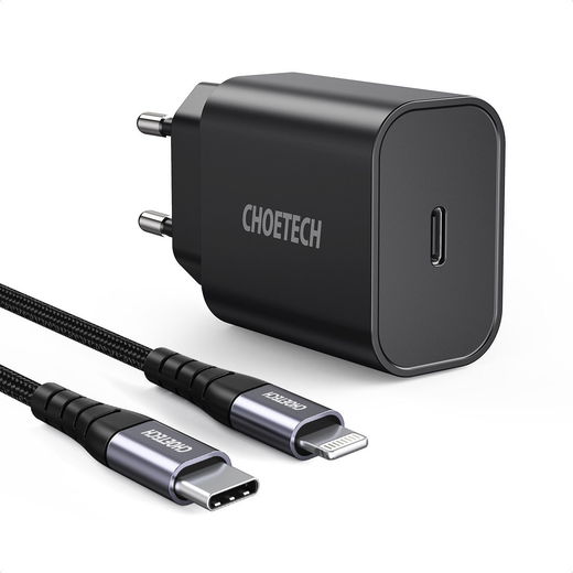 Choetech 20W PD Adapter met USB-C naar Lightning Kabel 1.2 Meter Zwart afbeelding 2