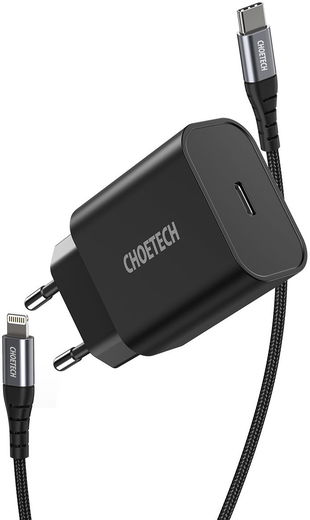 Choetech 20W PD Adapter met USB-C naar Lightning Kabel 1.2 Meter Zwart afbeelding 1