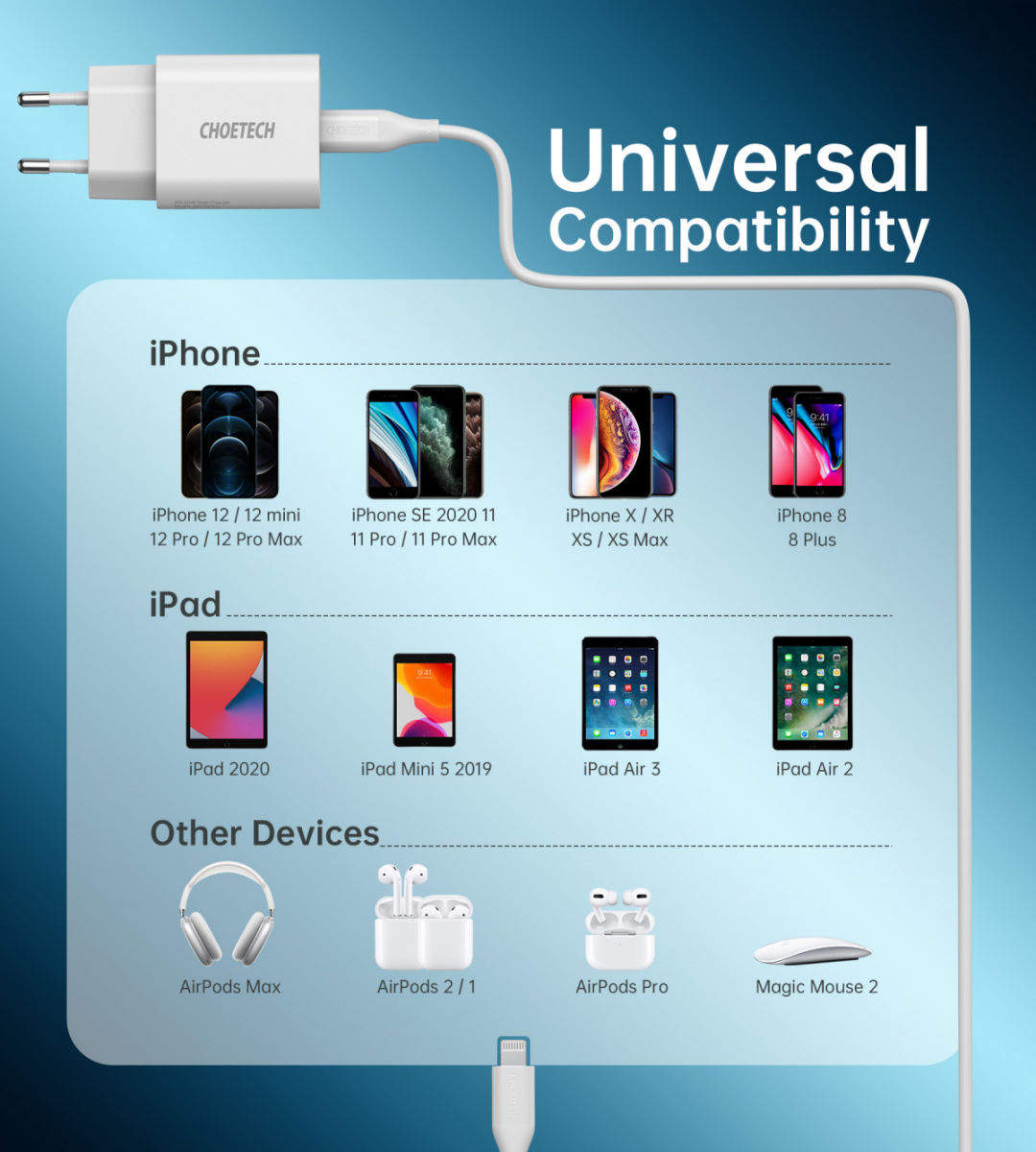 Choetech 20W PD Adapter met USB-C naar Lightning Kabel 1.2 Meter Zwart afbeelding 8