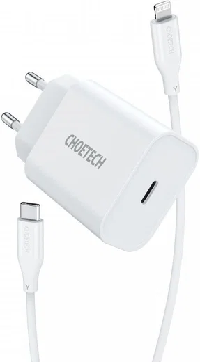 Choetech 20W PD Adapter met USB-C naar Lightning Kabel 1.2 Meter Wit afbeelding 1