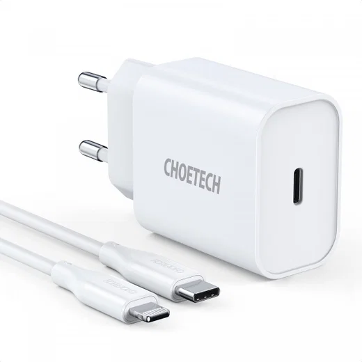 Choetech 20W PD Adapter met USB-C naar Lightning Kabel 1.2 Meter Wit afbeelding 2