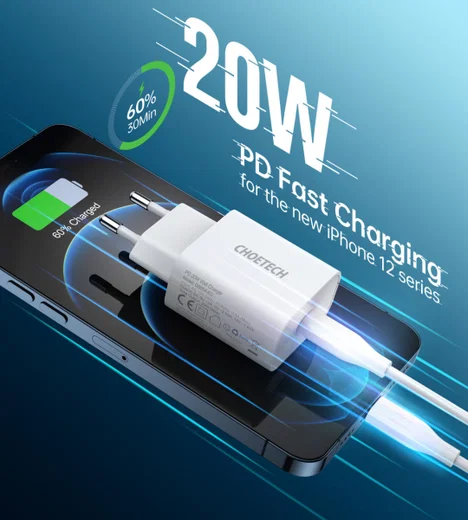 Choetech 20W PD Adapter met USB-C naar Lightning Kabel 1.2 Meter Wit afbeelding 6