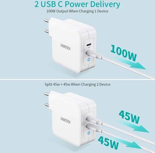 Choetech 100W Power Delivery USB-C Snellader voor Laptop / Macbook Wit afbeelding 8