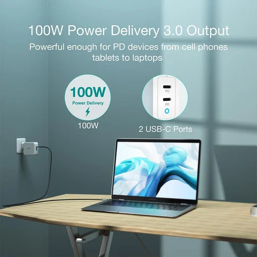 Choetech 100W Power Delivery USB-C Snellader voor Laptop / Macbook Wit afbeelding 6
