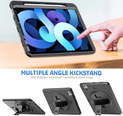 Apple iPad Air 2020 / 2022 Hoes met Handriem En Kickstand Zwart afbeelding 3