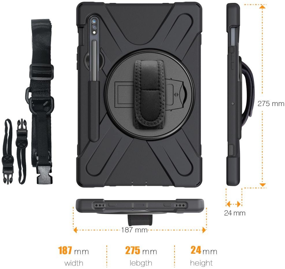 Samsung Galaxy Tab S7 Hybride Kickstand Hoes Handriem en Koord Zwart afbeelding 5