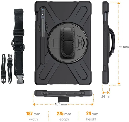 Samsung Galaxy Tab S7 Hybride Kickstand Hoes Handriem en Koord Zwart afbeelding 5