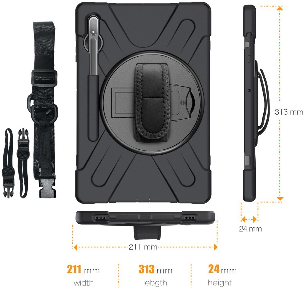 Samsung Galaxy Tab S7+ / S8+ Hybride Kickstand Hoes Handriem Koord Zwart afbeelding 3