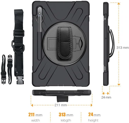 Samsung Galaxy Tab S7+ / S8+ Hybride Kickstand Hoes Handriem Koord Zwart afbeelding 3