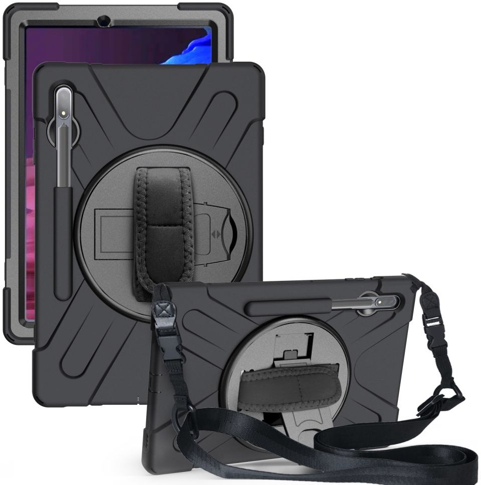 Samsung Galaxy Tab S7+ / S8+ Hybride Kickstand Hoes Handriem Koord Zwart afbeelding 1