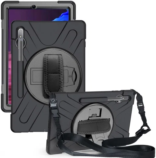 Samsung Galaxy Tab S7+ / S8+ Hybride Kickstand Hoes Handriem Koord Zwart afbeelding 1