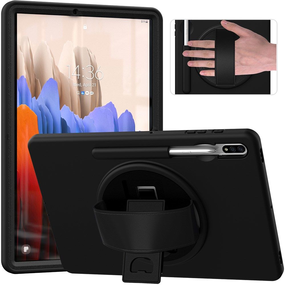 Samsung Galaxy Tab S7+ / S7 FE / S8+ Hybride Kickstand Hoes Handriem Zwart afbeelding 4