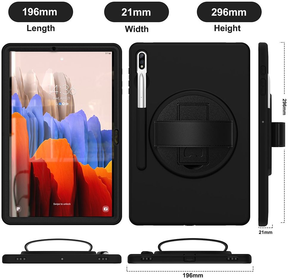 Samsung Galaxy Tab S7+ / S7 FE / S8+ Hybride Kickstand Hoes Handriem Zwart afbeelding 10