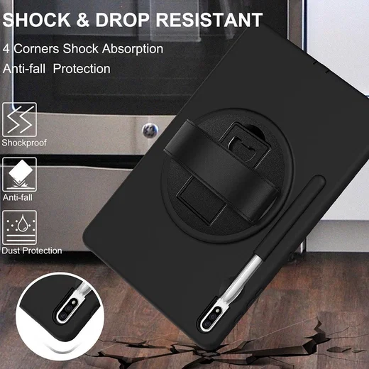 Samsung Galaxy Tab S7+ / S7 FE / S8+ Hybride Kickstand Hoes Handriem Zwart afbeelding 12