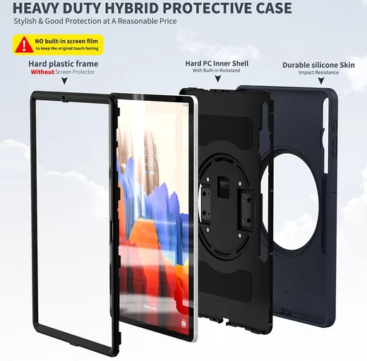 Samsung Galaxy Tab S7+ / S7 FE / S8+ Hybride Kickstand Hoes Handriem Zwart afbeelding 14