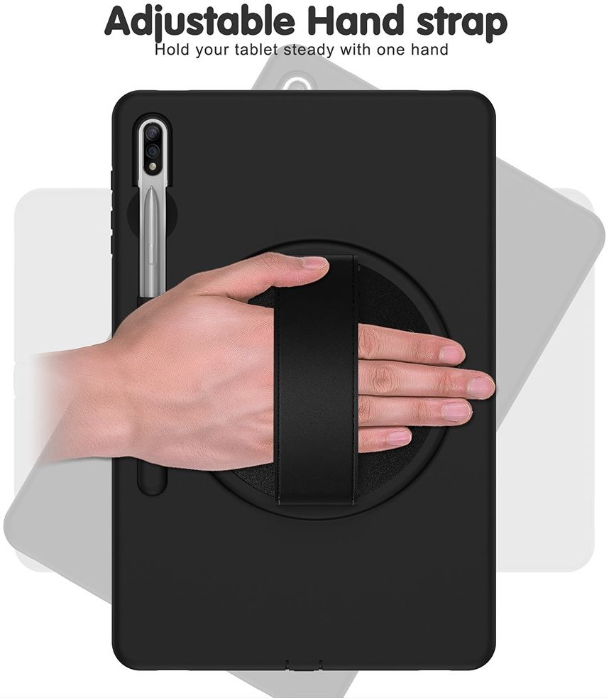 Samsung Galaxy Tab S7+ / S7 FE / S8+ Hybride Kickstand Hoes Handriem Zwart afbeelding 15