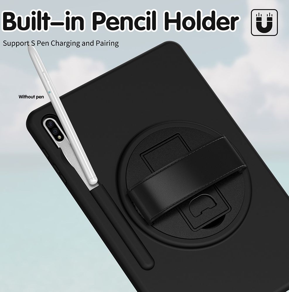Samsung Galaxy Tab S7+ / S7 FE / S8+ Hybride Kickstand Hoes Handriem Zwart afbeelding 6