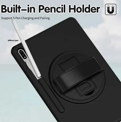 Samsung Galaxy Tab S7+ / S7 FE / S8+ Hybride Kickstand Hoes Handriem Zwart afbeelding 6