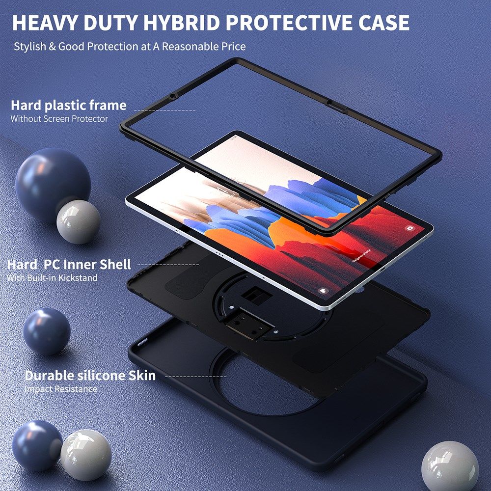 Samsung Galaxy Tab S7+ / S7 FE / S8+ Hybride Kickstand Hoes Handriem Zwart afbeelding 7