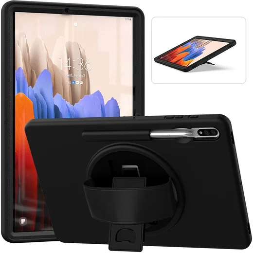 Samsung Galaxy Tab S7+ / S7 FE / S8+ Hybride Kickstand Hoes Handriem Zwart afbeelding 3