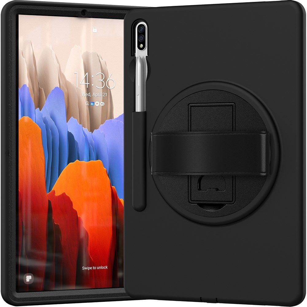 Samsung Galaxy Tab S7+ / S7 FE / S8+ Hybride Kickstand Hoes Handriem Zwart afbeelding 1
