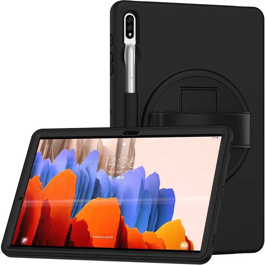 Samsung Galaxy Tab S7+ / S7 FE / S8+ Hybride Kickstand Hoes Handriem Zwart afbeelding 2
