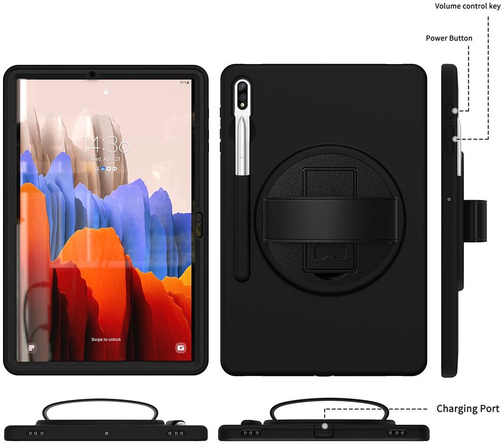 Samsung Galaxy Tab S7+ / S7 FE / S8+ Hybride Kickstand Hoes Handriem Zwart afbeelding 9