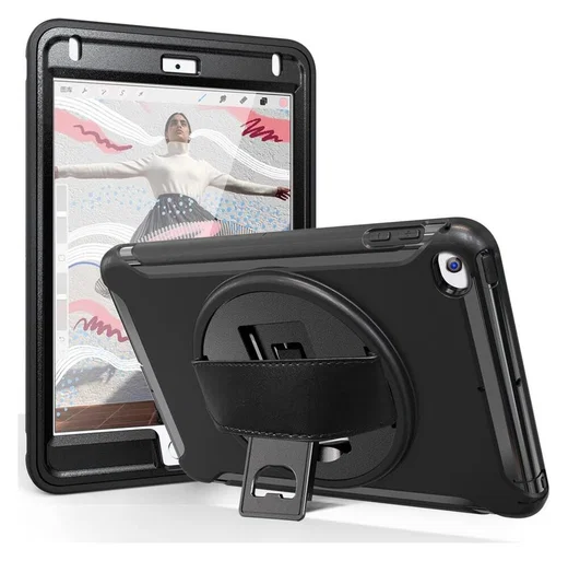Apple iPad Mini 5/4/3/2/1 Hybride Kickstand Hoesje Handriem Zwart afbeelding 2