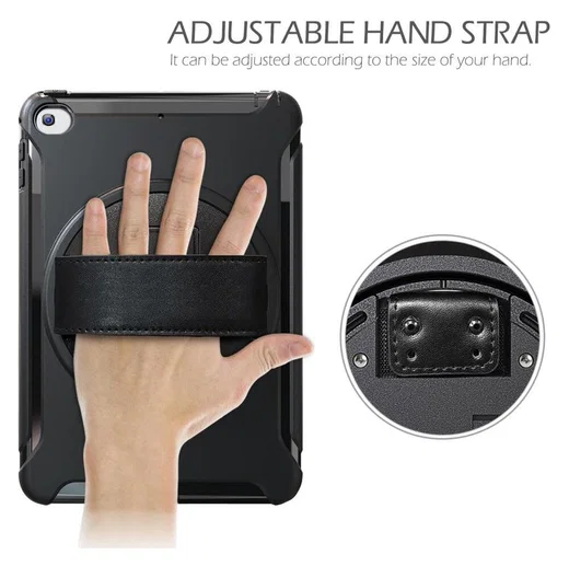 Apple iPad Mini 5/4/3/2/1 Hybride Kickstand Hoesje Handriem Zwart afbeelding 11