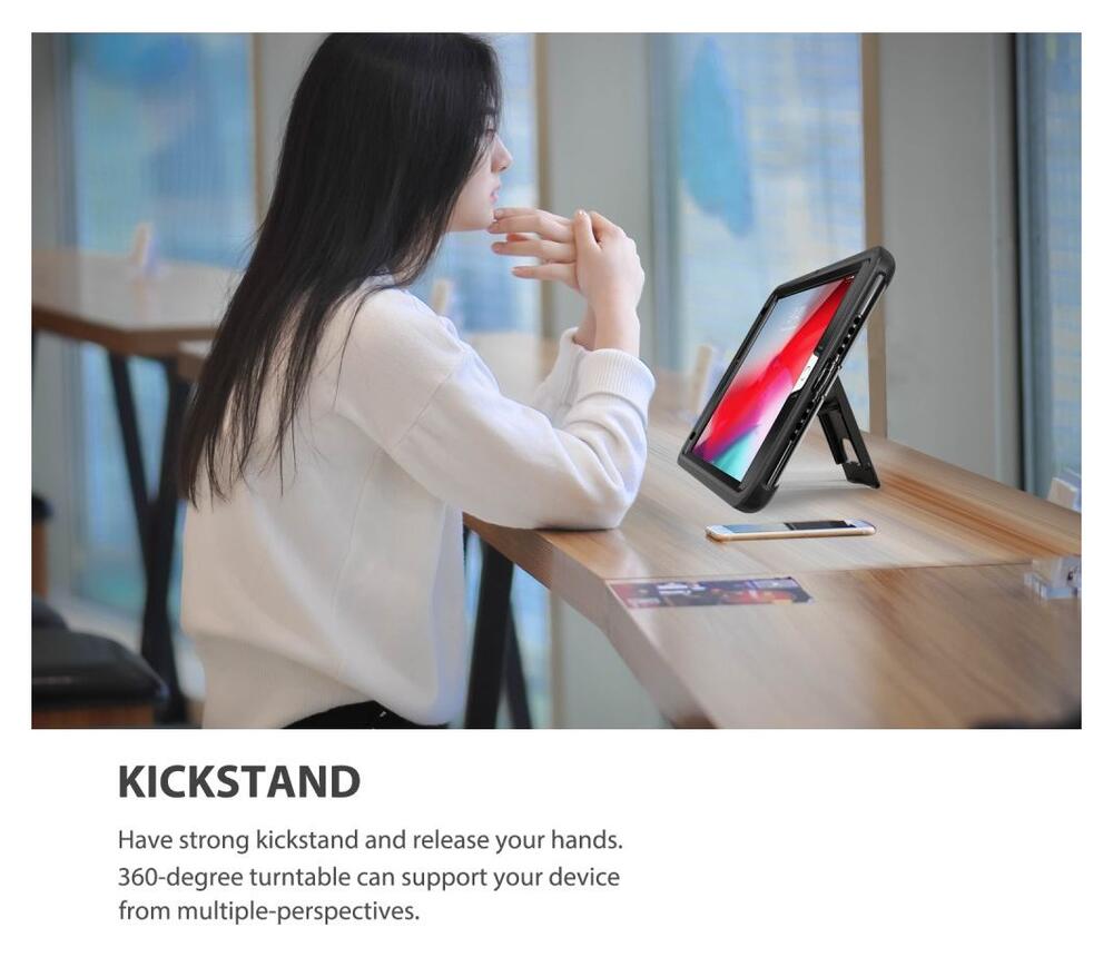 Apple iPad Mini 5/4/3/2/1 Hybride Kickstand Hoesje Handriem Zwart afbeelding 12