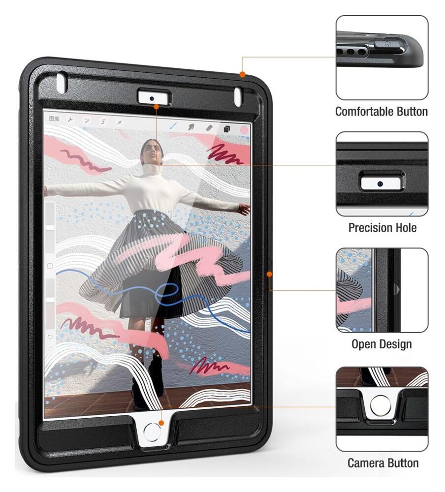 Apple iPad Mini 5/4/3/2/1 Hybride Kickstand Hoesje Handriem Zwart afbeelding 18