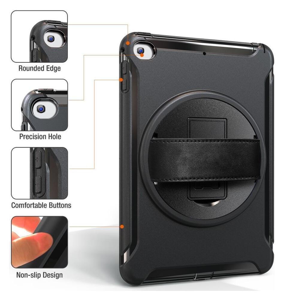 Apple iPad Mini 5/4/3/2/1 Hybride Kickstand Hoesje Handriem Zwart afbeelding 3