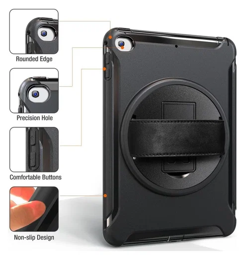 Apple iPad Mini 5/4/3/2/1 Hybride Kickstand Hoesje Handriem Zwart afbeelding 3