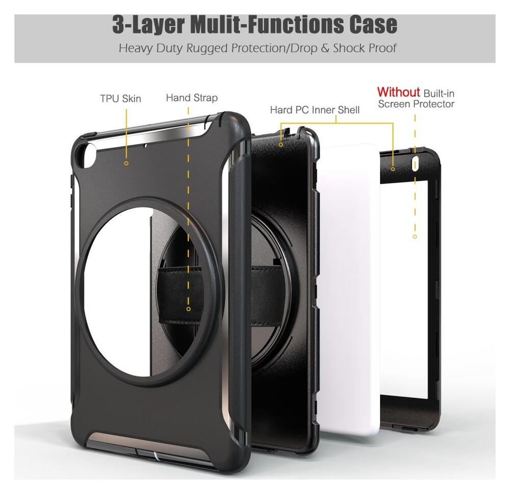 Apple iPad Mini 5/4/3/2/1 Hybride Kickstand Hoesje Handriem Zwart afbeelding 4