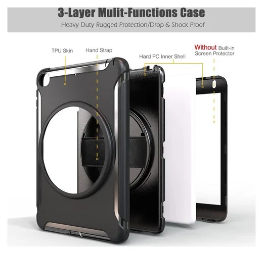 Apple iPad Mini 5/4/3/2/1 Hybride Kickstand Hoesje Handriem Zwart afbeelding 4